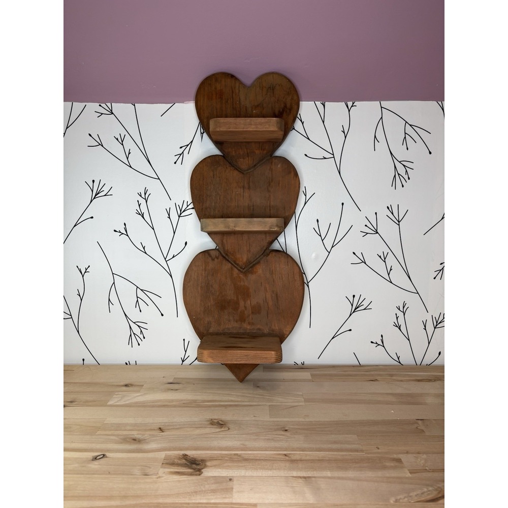 Handcrafted Wooden Heart Shaped Wall Shelf with 3 Tiers Granny/‎ Cottage Core